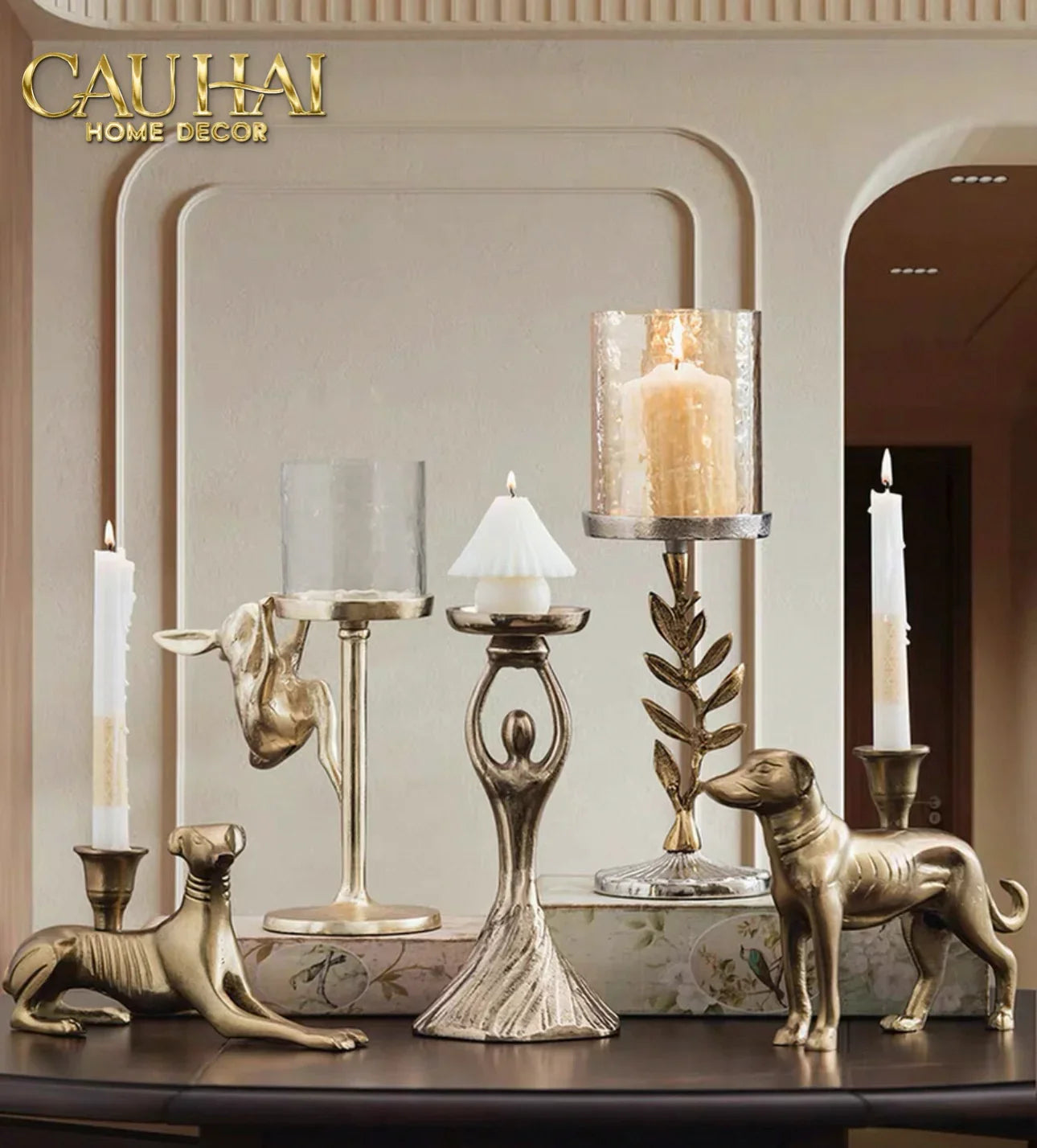 Set 2 Đế Nến Đồng Brasson Bird Harmonia Candle Holders-ĐÈN TRANG TRÍ-CẬU HAI HOME DECOR