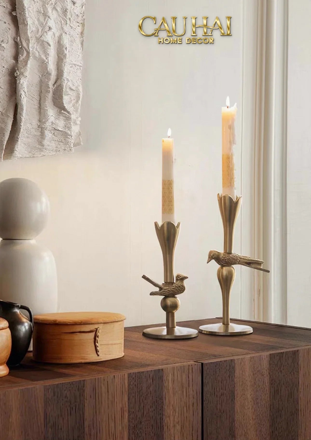 Set 2 Đế Nến Đồng Brasson Bird Harmonia Candle Holders-ĐÈN TRANG TRÍ-CẬU HAI HOME DECOR