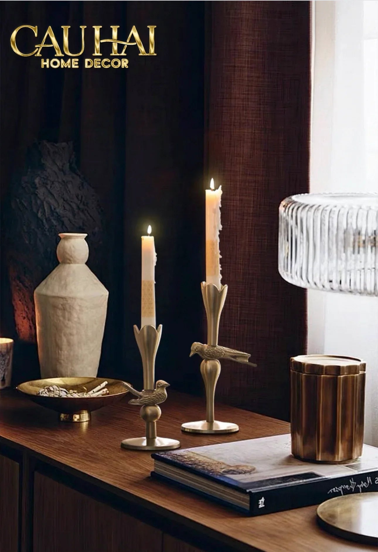 Set 2 Đế Nến Đồng Brasson Bird Harmonia Candle Holders-ĐÈN TRANG TRÍ-CẬU HAI HOME DECOR