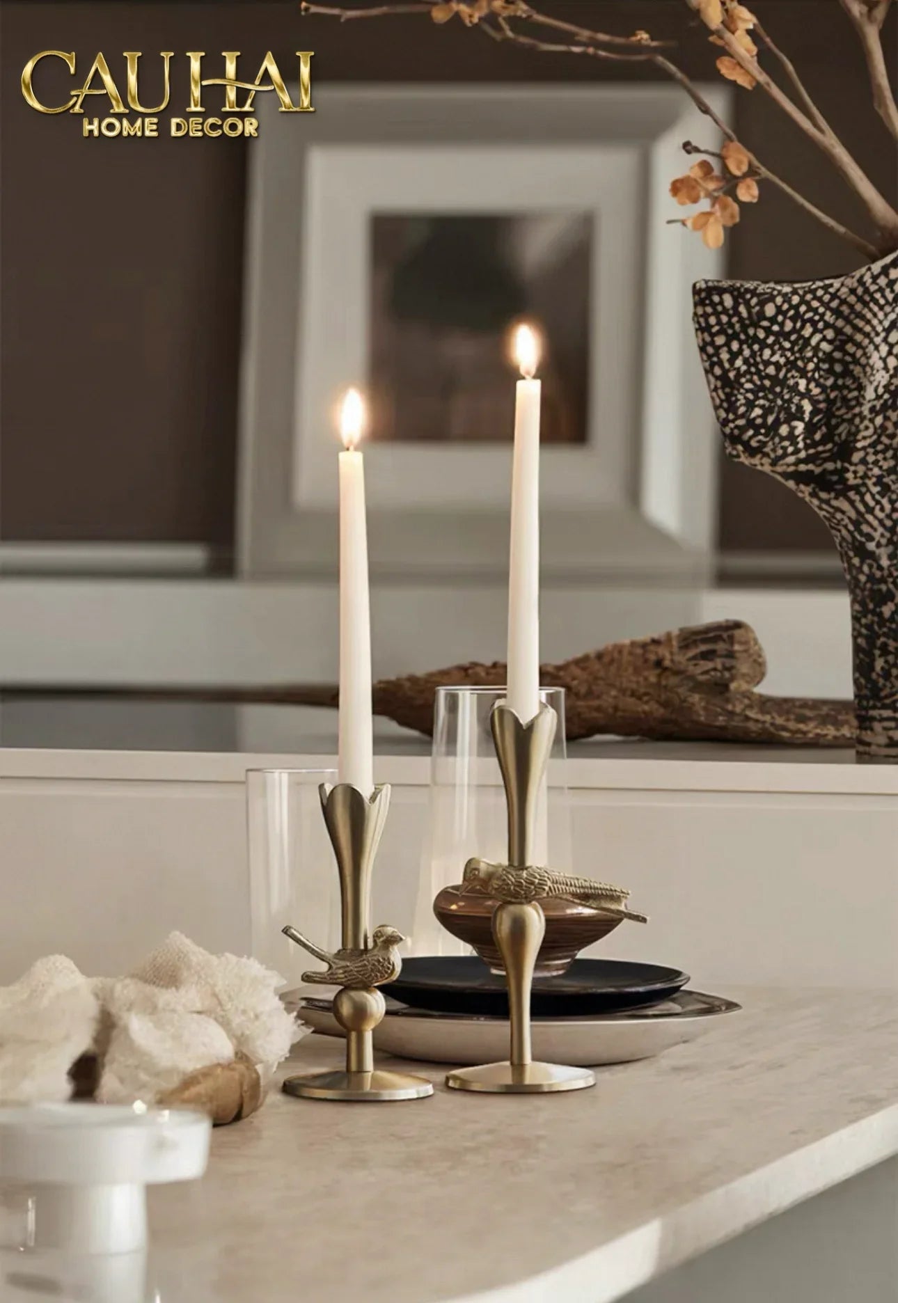 Set 2 Đế Nến Đồng Brasson Bird Harmonia Candle Holders-CẬU HAI HOME DECOR