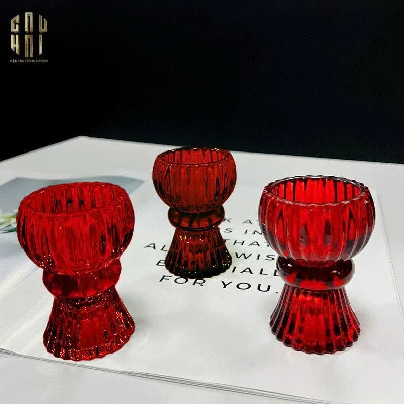 Set 2 Đế Nến Pha Lê Rouge Éclat-ĐẾ NẾN-CẬU HAI HOME DECOR