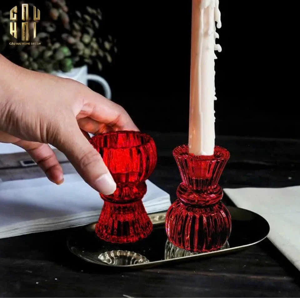 Set 2 Đế Nến Pha Lê Rouge Éclat-CẬU HAI HOME DECOR