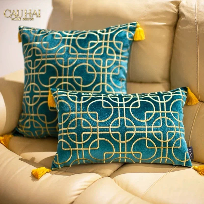 Set 2 Gối Nhung Emerald Lumina Grid 45X45/-CẬU HAI HOME DECOR