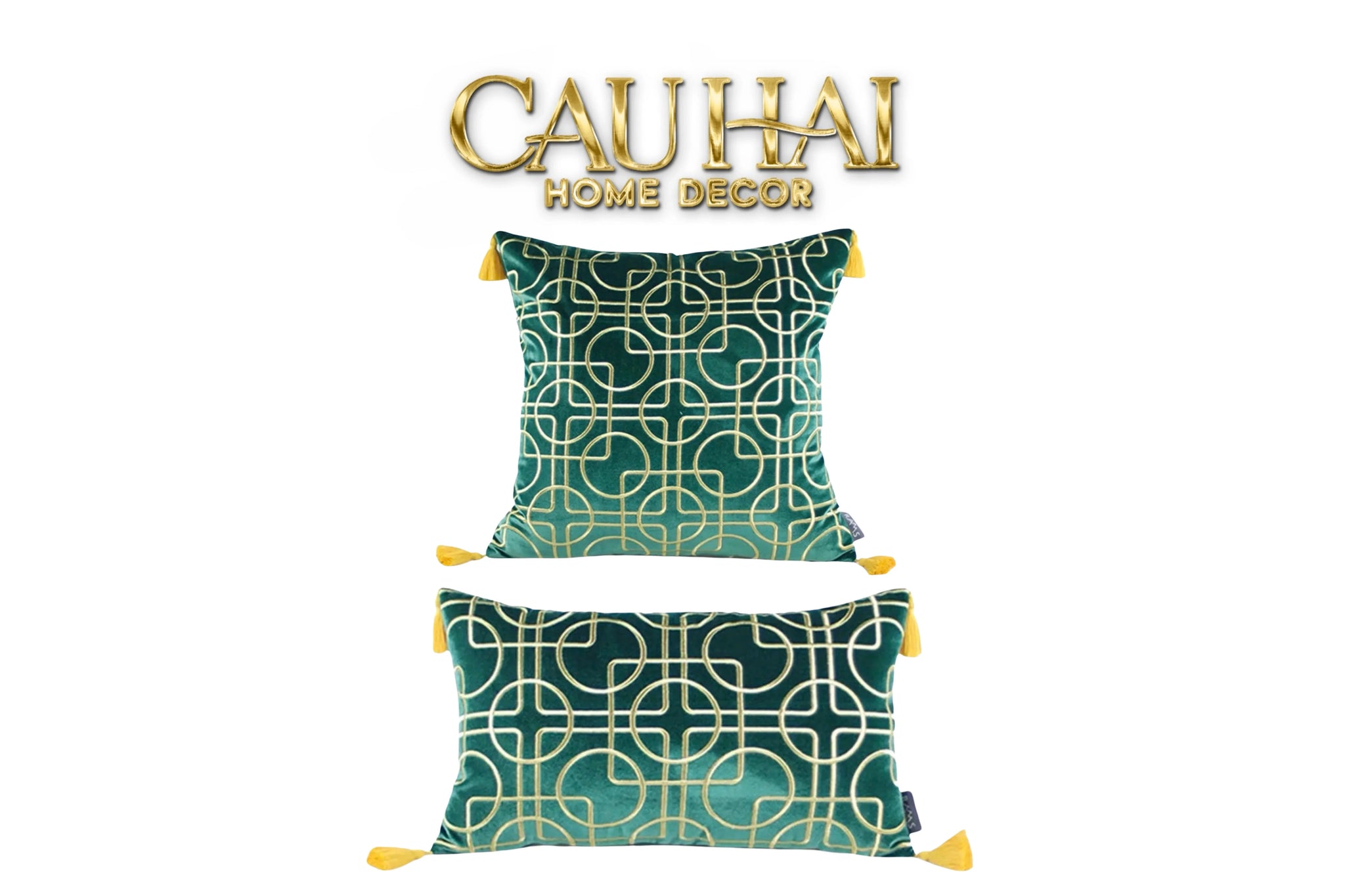Set 2 Gối Nhung Emerald Lumina Grid 45X45/-CẬU HAI HOME DECOR