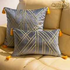 Set 2 Gối Nhung Radiant Velour Golden Vector Lines 45 30X50-VỎ GỐI-CẬU HAI HOME DECOR