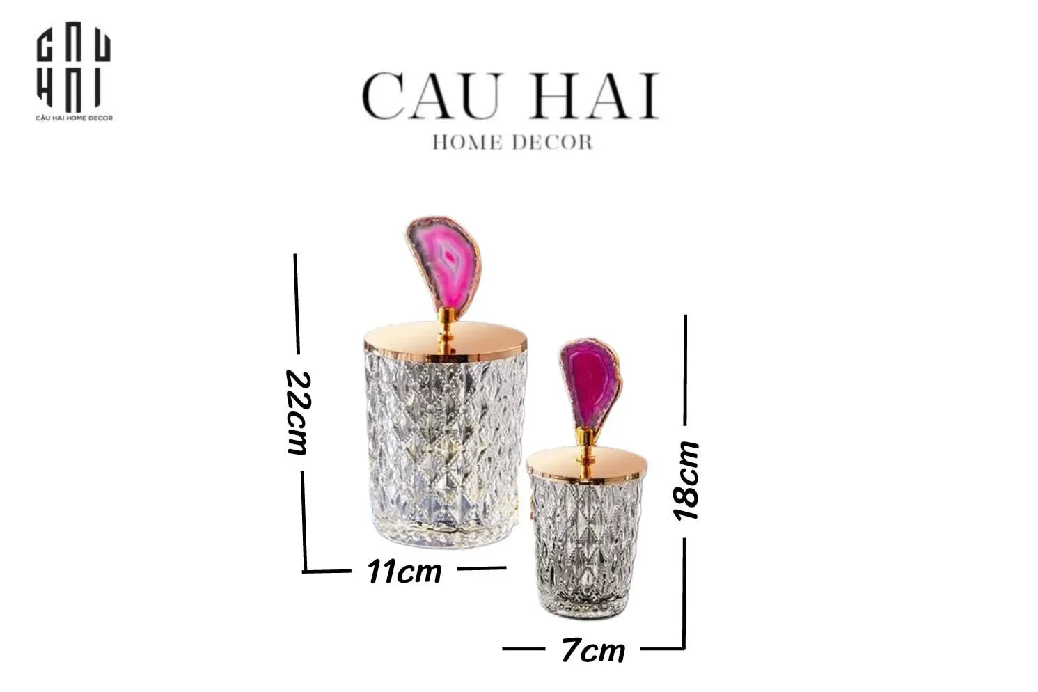 SET 2 LỌ ĐÁ MÃ NÃO - QUARTZ PINK-CẬU HAI HOME DECOR