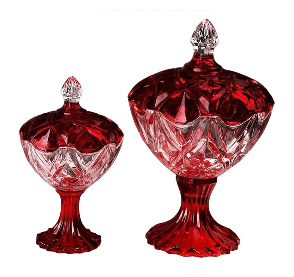 Set 2 Lọ Kẹo Pha Lê Đỏ Ruby Candy Lumiere Bonbonnière H21/H28-Lọ kẹo Canister Bonbonnière-Đối tác tại Trung Quốc theo từng đơn đặt hàng-CẬU HAI HOME DECOR