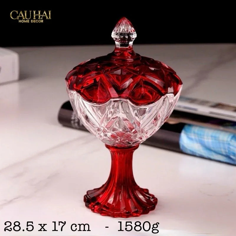 Set 2 Lọ Kẹo Pha Lê Đỏ Ruby Candy Lumiere Bonbonnière H21/H28-Lọ kẹo Canister Bonbonnière-CẬU HAI HOME DECOR