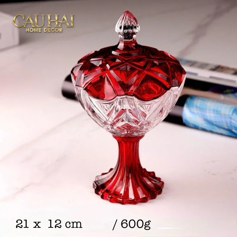 Set 2 Lọ Kẹo Pha Lê Đỏ Ruby Candy Lumiere Bonbonnière H21/H28-Lọ kẹo Canister Bonbonnière-CẬU HAI HOME DECOR