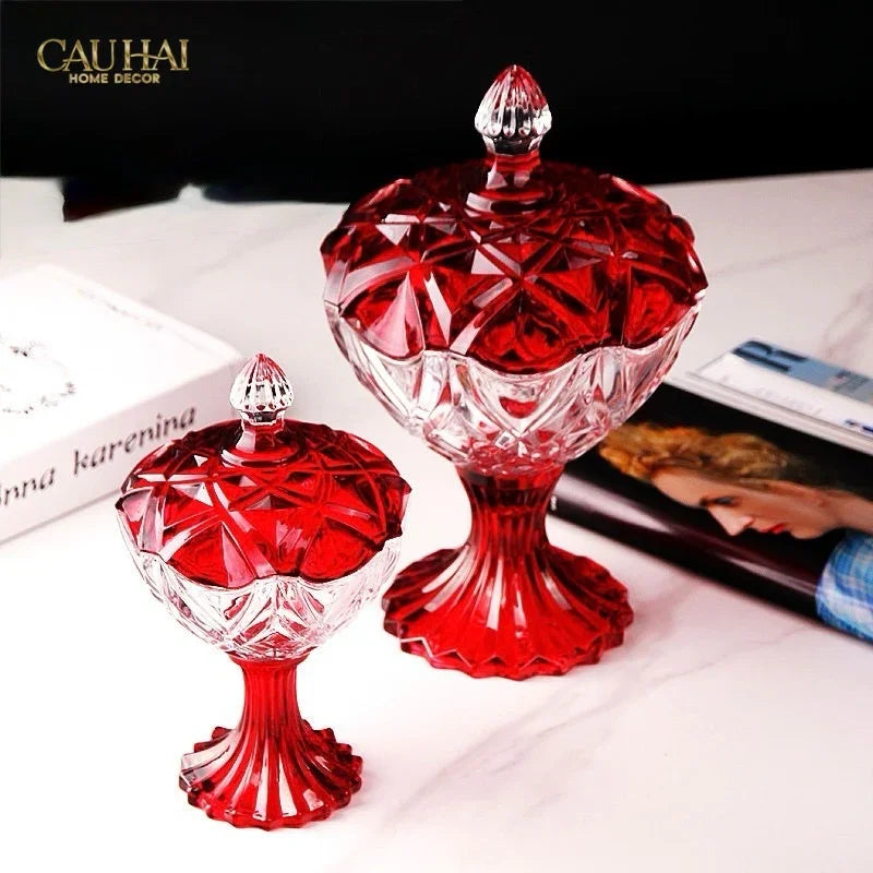 Set 2 Lọ Kẹo Pha Lê Đỏ Ruby Candy Lumiere Bonbonnière H21/H28-Lọ kẹo Canister Bonbonnière-CẬU HAI HOME DECOR