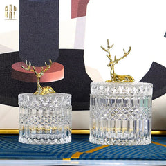 Set 2 Lọ Pha Lế Reindeer Crystal Jar-TRANG TRÍ GIÁNG SINH-CẬU HAI HOME DECOR