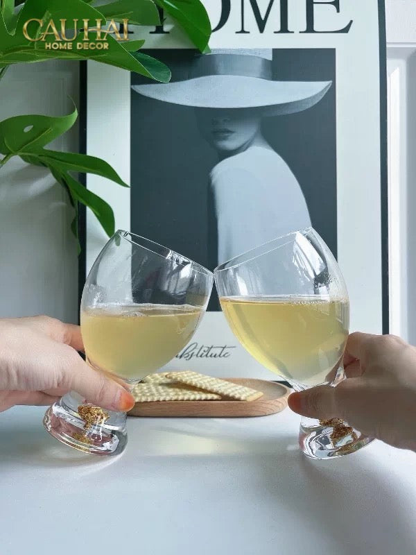 Set 2 Ly Bia Thuỷ Tinh Glacier Golden Diamond Cocktail Glasses 370Ml-CẬU HAI HOME DECOR