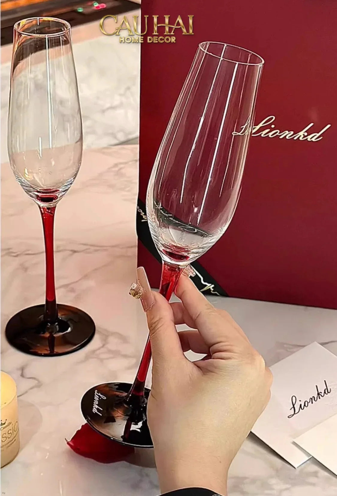 Set 2 Ly Champane Flute Sparkle Sparkling Glasses 240ml 4.2x26x7.1-LY THỦY TINH-CẬU HAI HOME DECOR