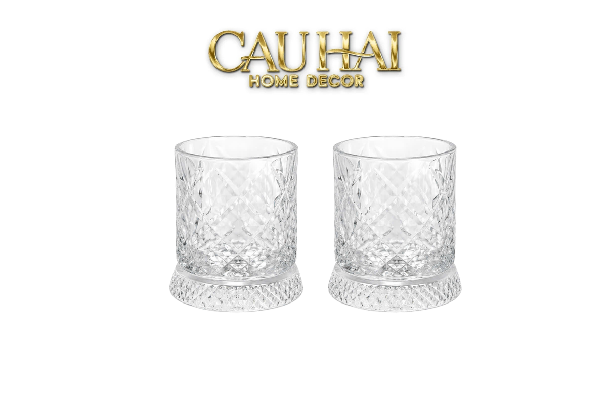 Set 2 Ly Whisky Thuỷ Tinh Đế Xoay - Éclet Spin Glass Set 2pcs-LY THỦY TINH-CẬU HAI HOME DECOR-CẬU HAI HOME DECOR