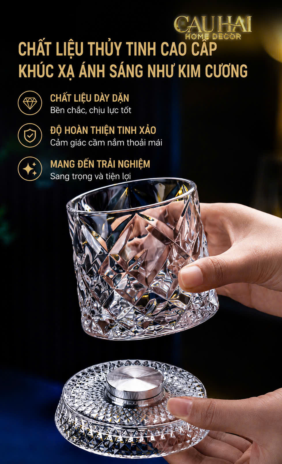 Set 2 Ly Whisky Thuỷ Tinh Đế Xoay - Éclet Spin Glass Set 2pcs-LY THỦY TINH-CẬU HAI HOME DECOR-CẬU HAI HOME DECOR