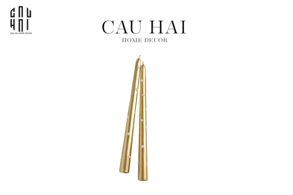 Set 2 Nến Trang Trí Golden Pearl Haute Candle Fw 25-CẬU HAI HOME DECOR