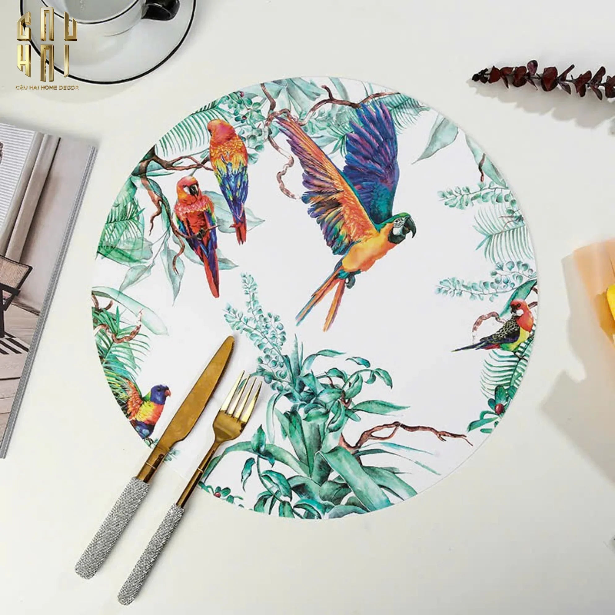 Set 2 Tấm Lót Bàn Ăn - Placemat Jungle Parrot-CẬU HAI HOME DECOR