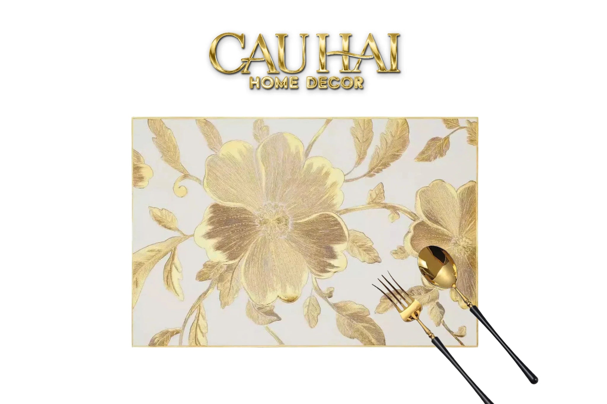 Set 2 Tấm Lót Bàn Ăn - Placemat Silent Golden Bloom-CẬU HAI HOME DECOR