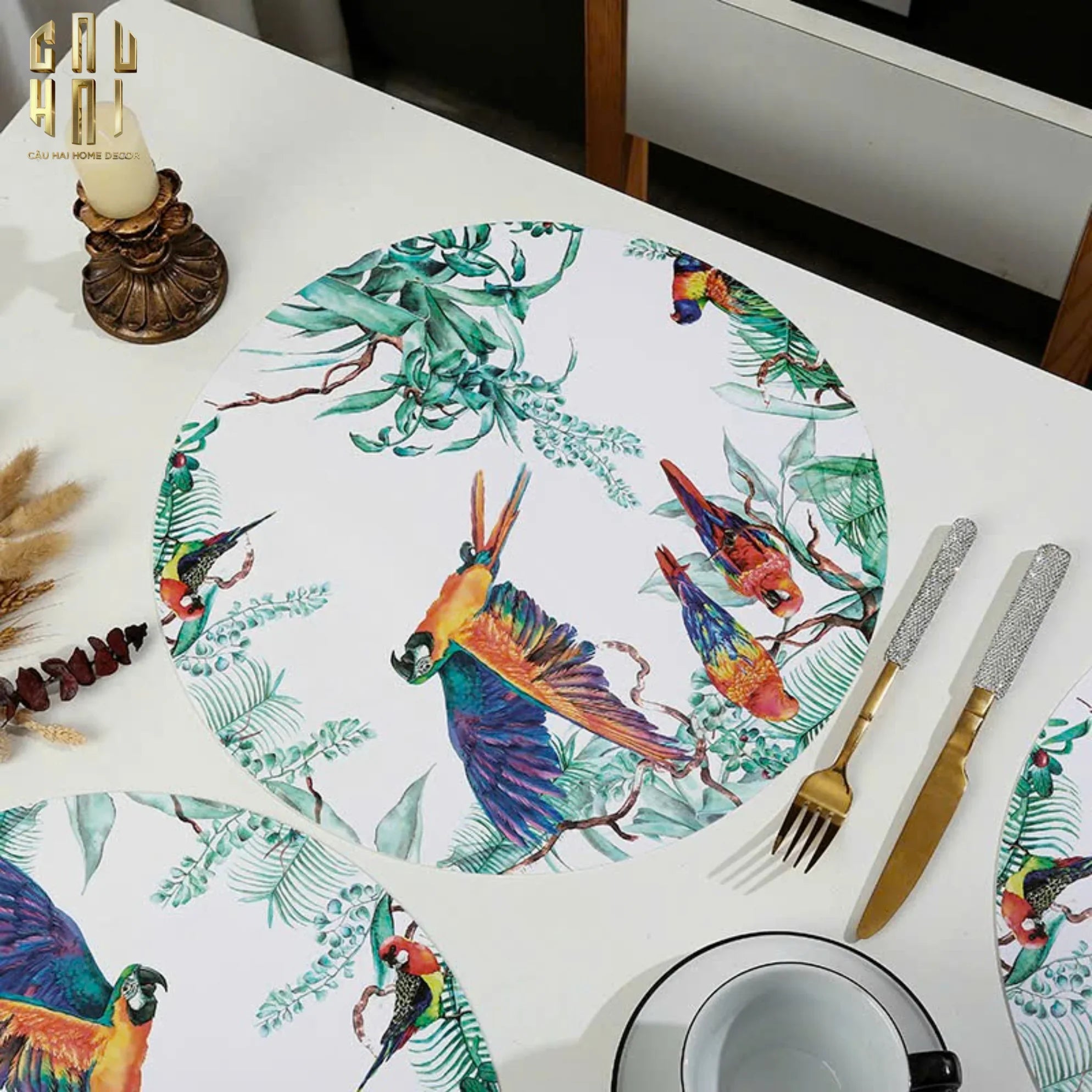 Set 2 Tấm Lót Microfiber - Placemat Jungle Parrot - CẬU HAI HOME DECOR
