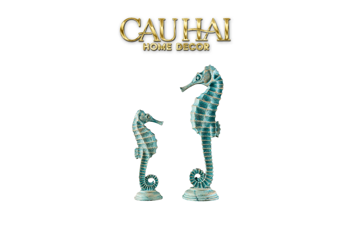 Set 2 Tượng Cá Ngựa Atlantique Verdigris 10*30/13*45-TƯỢNG TRANG TRÍ-CẬU HAI HOME DECOR