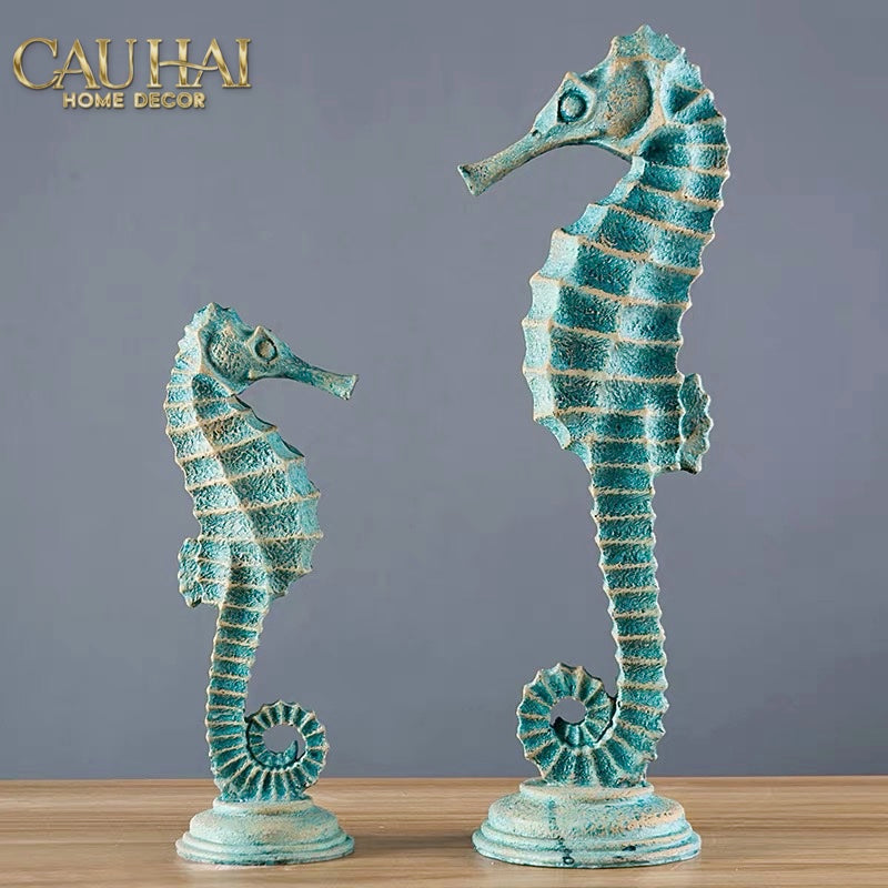 Set 2 Tượng Cá Ngựa Atlantique Verdigris 10*30/13*45-TƯỢNG TRANG TRÍ-CẬU HAI HOME DECOR