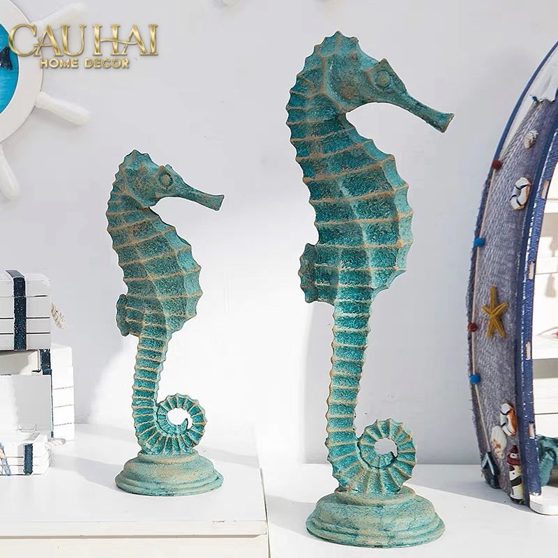 Set 2 Tượng Cá Ngựa Atlantique Verdigris 10*30/13*45-TƯỢNG TRANG TRÍ-CẬU HAI HOME DECOR