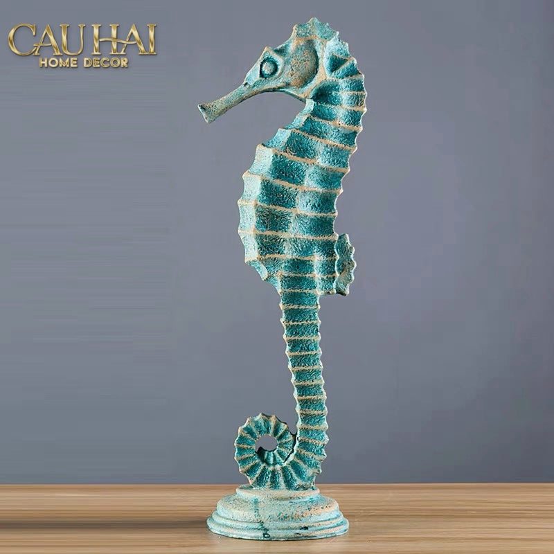 Set 2 Tượng Cá Ngựa Atlantique Verdigris 10*30/13*45-TƯỢNG TRANG TRÍ-CẬU HAI HOME DECOR