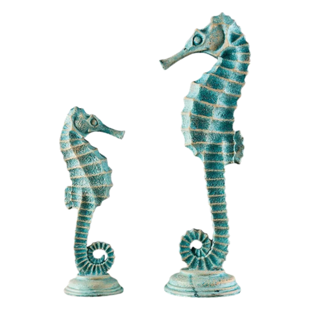 Set 2 Tượng Cá Ngựa Atlantique Verdigris 10*30/13*45-TƯỢNG TRANG TRÍ-CẬU HAI HOME DECOR