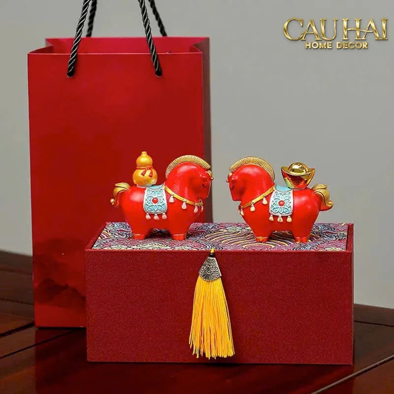 Set 2 Tượng Chu Mã Cát Tường Gift Box-TƯỢNG TRANG TRÍ-CẬU HAI HOME DECOR