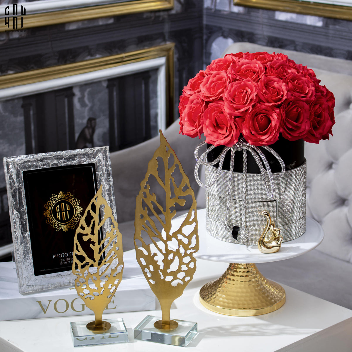 Set 2 Tượng Golden Leaves Ss22-TƯỢNG TRANG TRÍ-CẬU HAI HOME DECOR