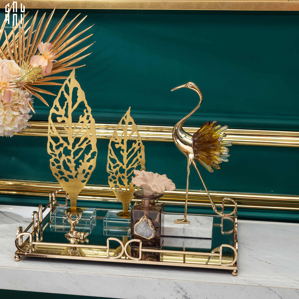 Set 2 Tượng Golden Leaves Ss22-TƯỢNG TRANG TRÍ-CẬU HAI HOME DECOR