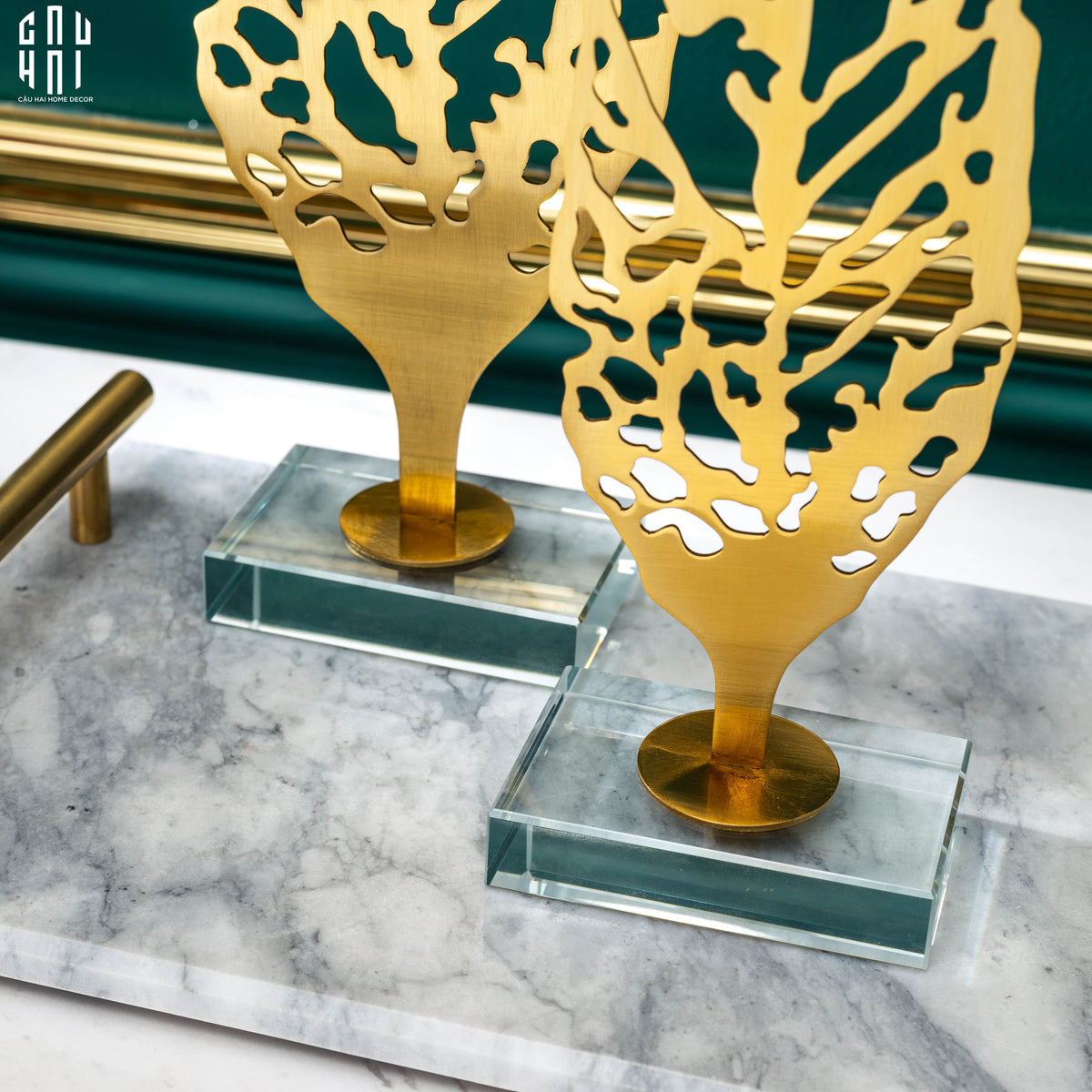 Set 2 Tượng Golden Leaves Ss22-TƯỢNG TRANG TRÍ-CẬU HAI HOME DECOR
