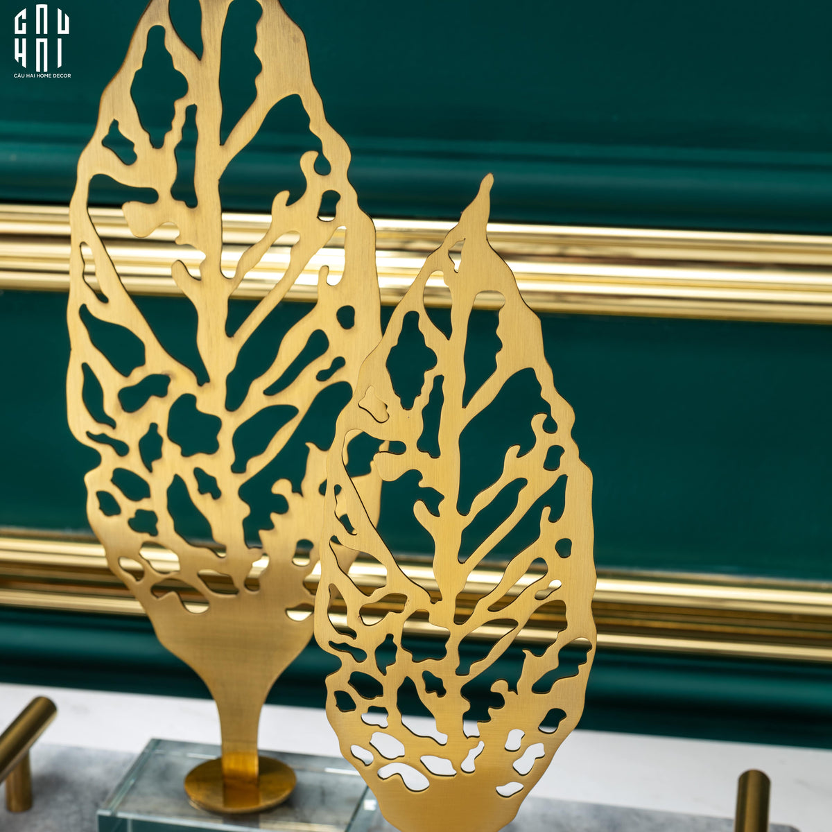 Set 2 Tượng Golden Leaves Ss22-TƯỢNG TRANG TRÍ-CẬU HAI HOME DECOR