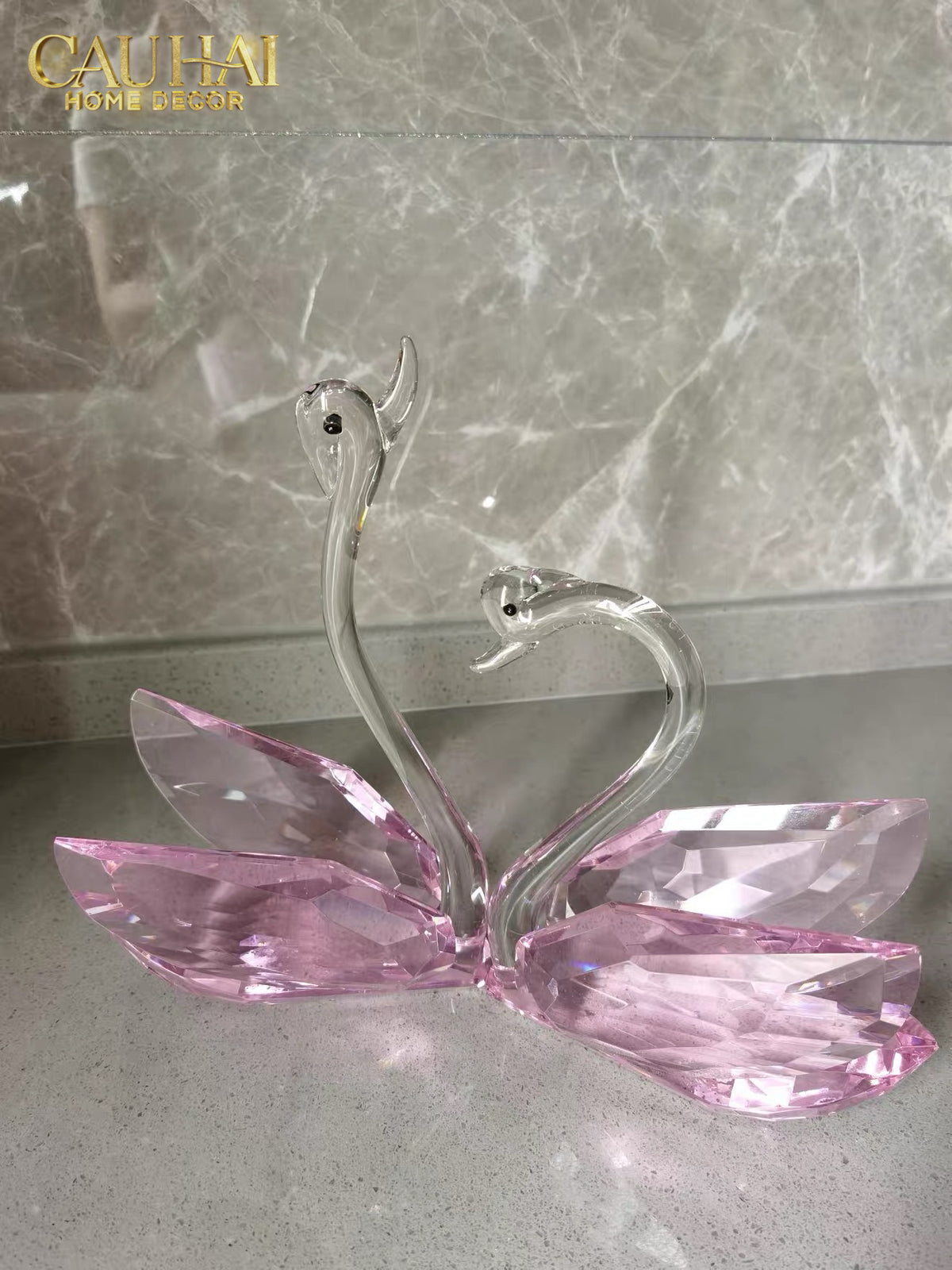 Set 2 Tượng Thiên Nga Pha Lê Trang Trí Crystal Swan Étreinte Rosé 2pcs-Tượng Pha Lê-CẬU HAI HOME DECOR