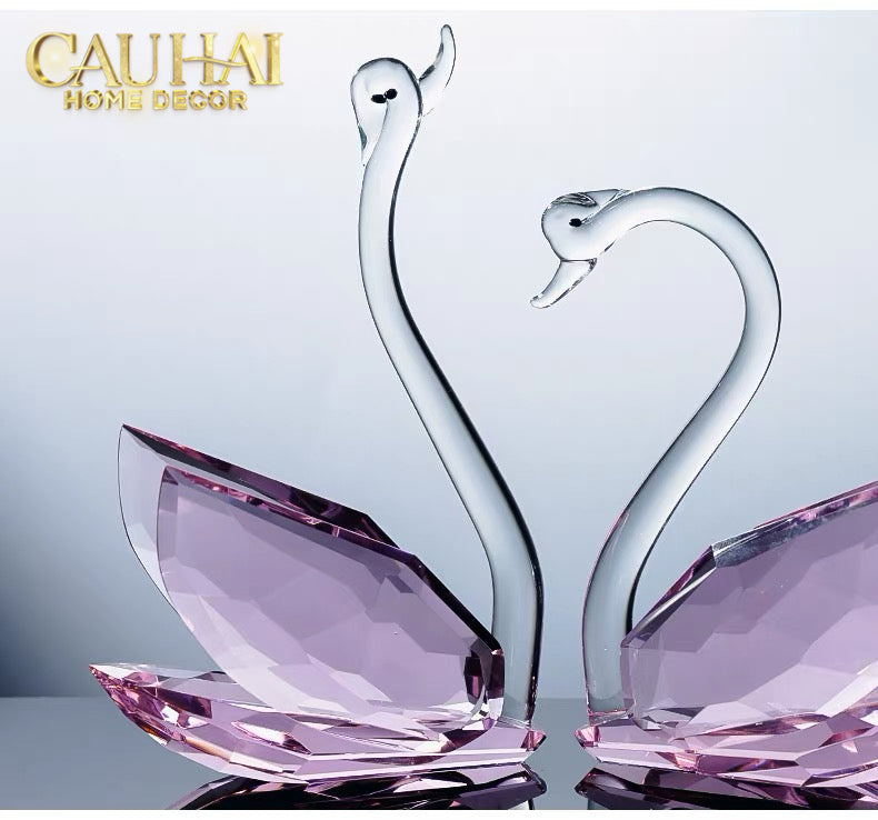 Set 2 Tượng Thiên Nga Pha Lê Trang Trí Crystal Swan Étreinte Rosé 2pcs-Tượng Pha Lê-CẬU HAI HOME DECOR
