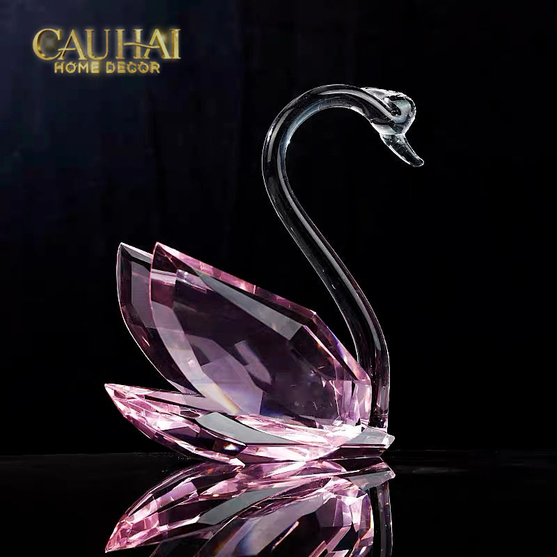 Set 2 Tượng Thiên Nga Pha Lê Trang Trí Crystal Swan Étreinte Rosé 2pcs-Tượng Pha Lê-CẬU HAI HOME DECOR