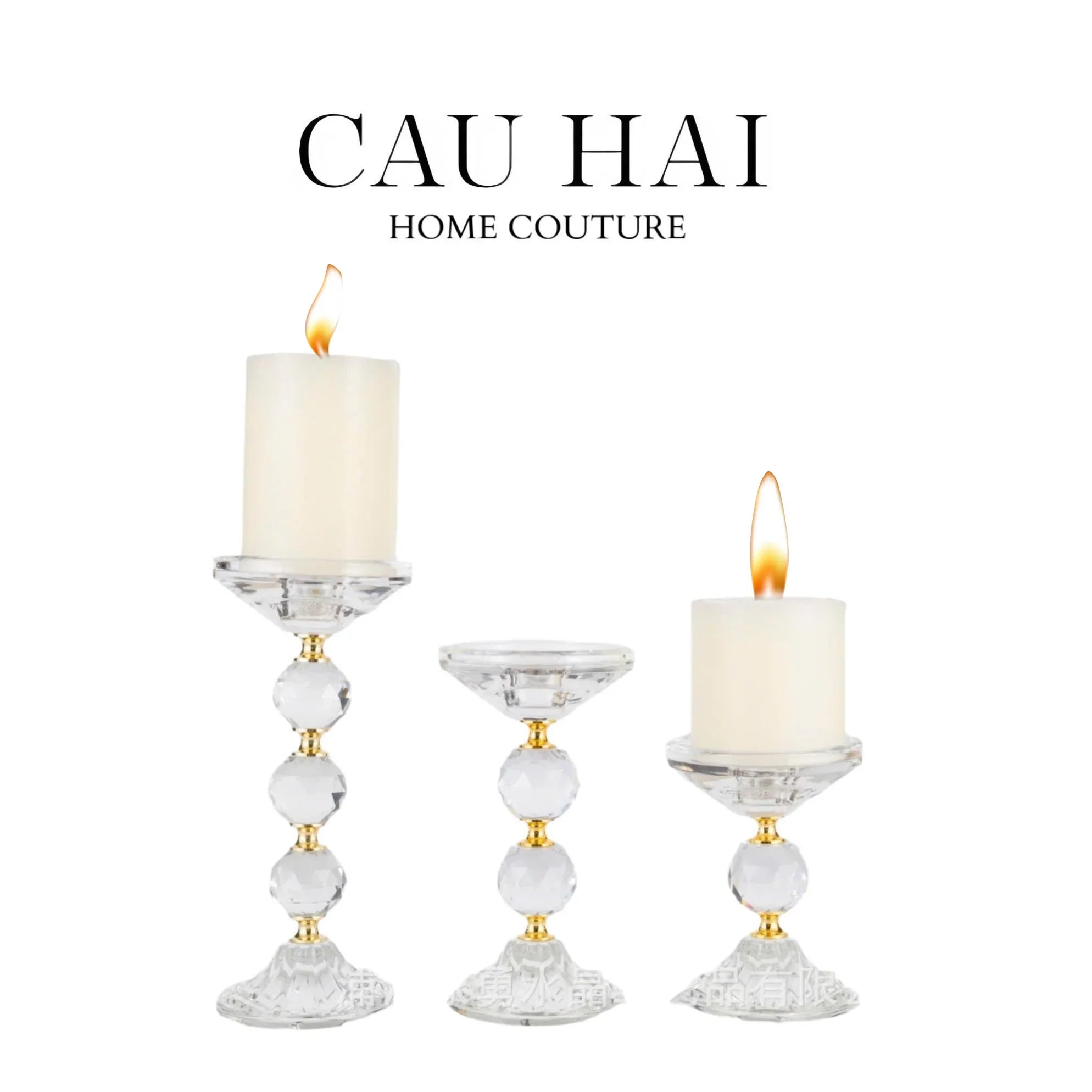 Set 3 Đế Nến Crystal Crown Triptyque Candle Holders - CẬU HAI HOME DECOR