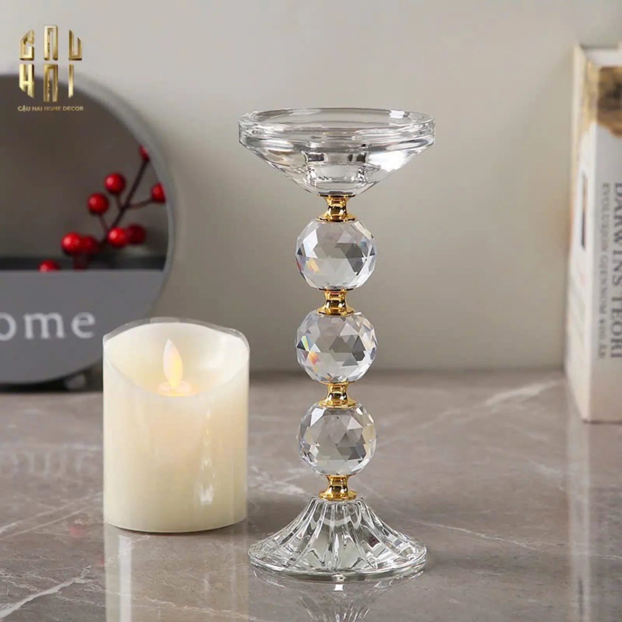 Set 3 Đế Nến Crystal Crown Triptyque Candle Holders-ĐÈN TRANG TRÍ-CẬU HAI HOME DECOR