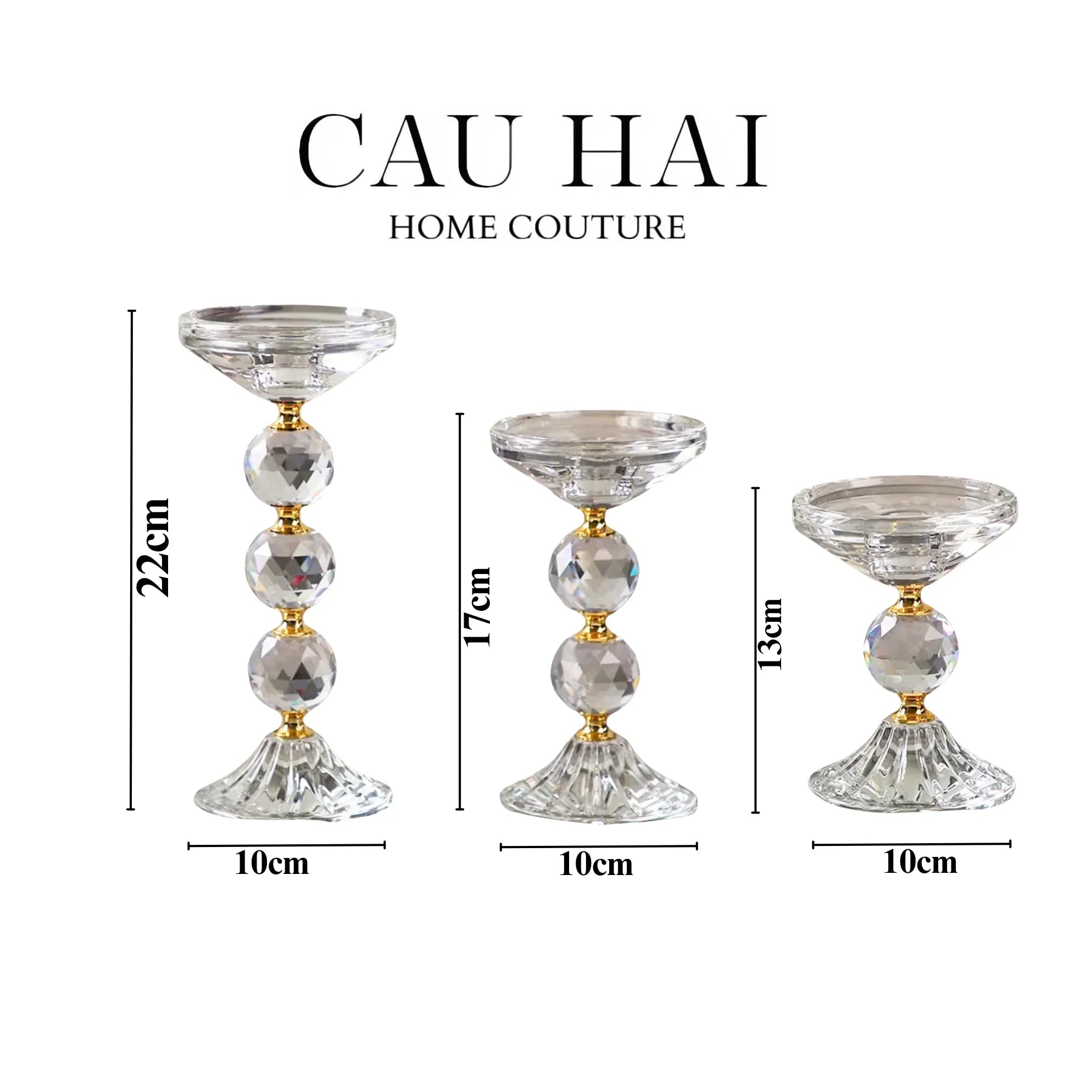 Set 3 Đế Nến Crystal Crown Triptyque Candle Holders-ĐÈN TRANG TRÍ-CẬU HAI HOME DECOR