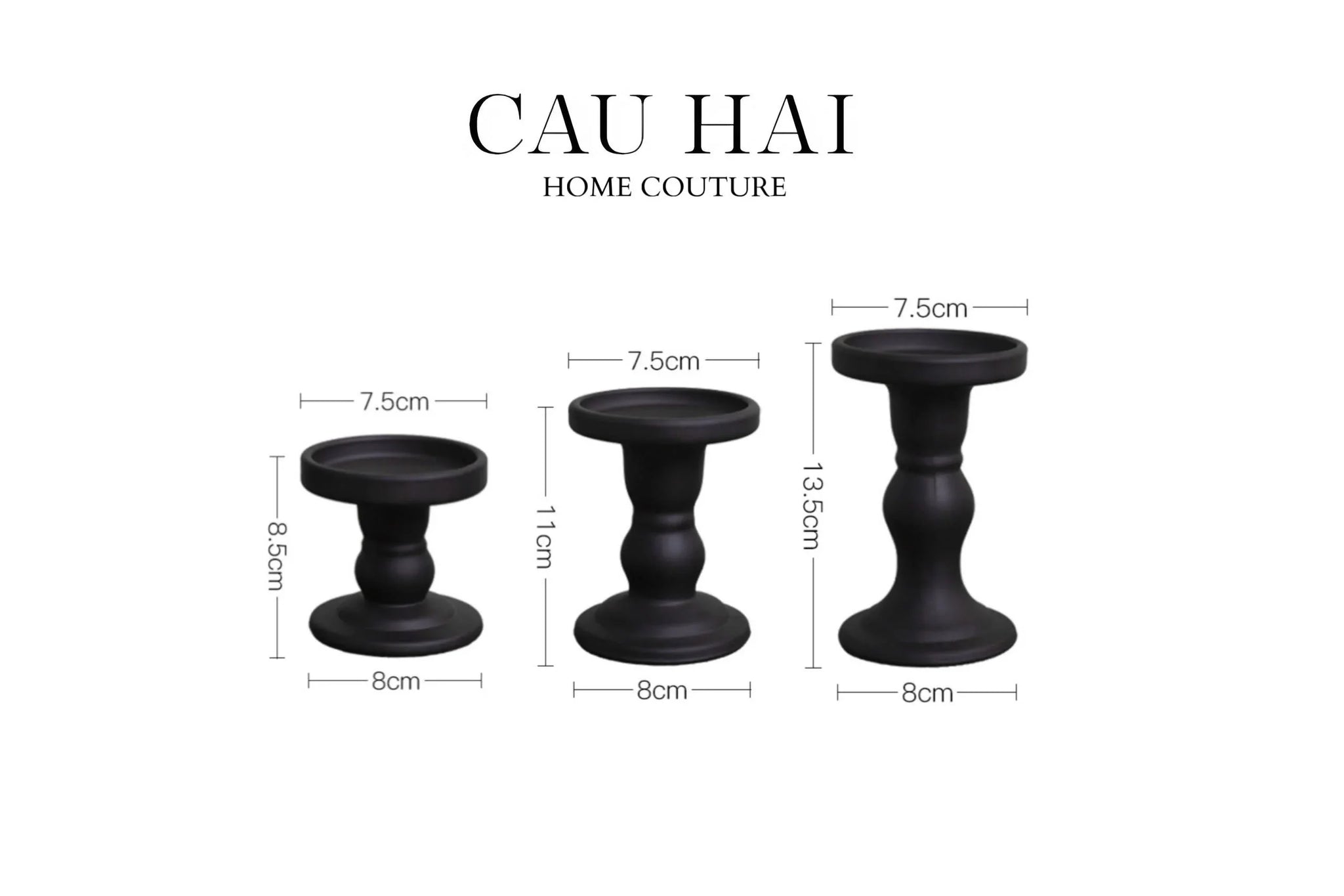 Set 3 Đế Nến Thuỷ Tinh Đen Lacquered Crystal-ĐẾ NẾN-CẬU HAI HOME DECOR