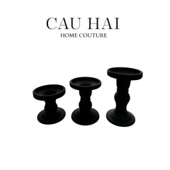 Set 3 Đế Nến Thuỷ Tinh Đen Lacquered Crystal-ĐẾ NẾN-CẬU HAI HOME DECOR