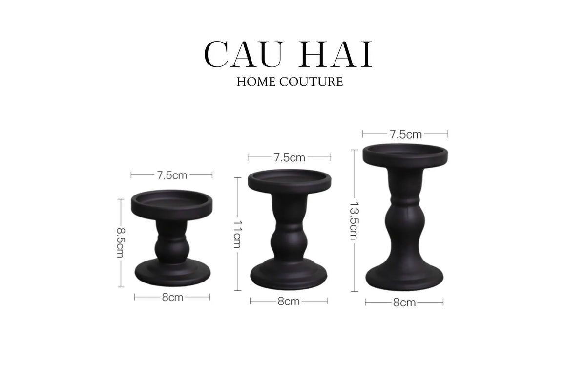 Set 3 Đế Nến Thuỷ Tinh Đen Lacquered Crystal-ĐẾ NẾN-CẬU HAI HOME DECOR