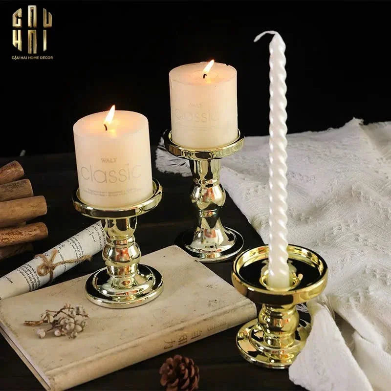 Set 3 Đế Nến Thuỷ Tinh Gold Lacquered Crystal-ĐẾ NẾN-CẬU HAI HOME DECOR