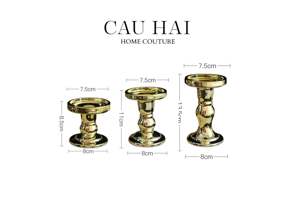 Set 3 Đế Nến Thuỷ Tinh Gold Lacquered Crystal-ĐẾ NẾN-CẬU HAI HOME DECOR