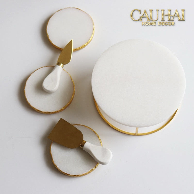 Set 3 Khay Tròn Đá Marble Đế Bánh Arthur Prime Metropolitan Decorative Trays & Cake Stand D17.5 D20 D25-Khay Kệ Tầng-CẬU HAI HOME DECOR