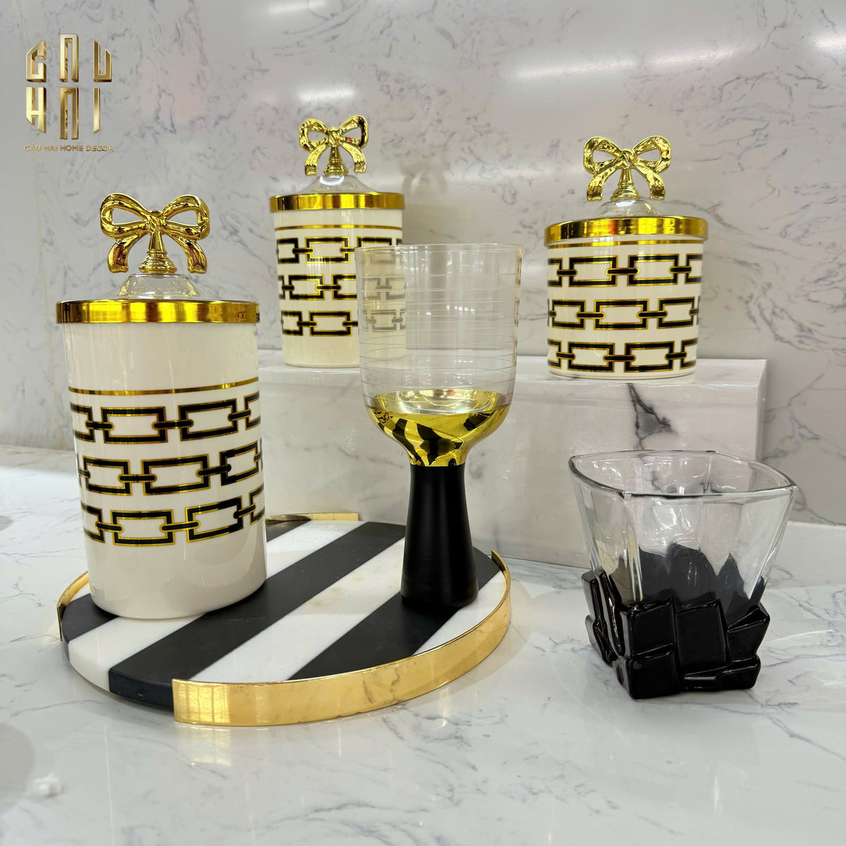 Set 3 Lọ Pantry Acry - Luxe Chain Of Grace-HŨ TRANG TRÍ-CẬU HAI HOME DECOR