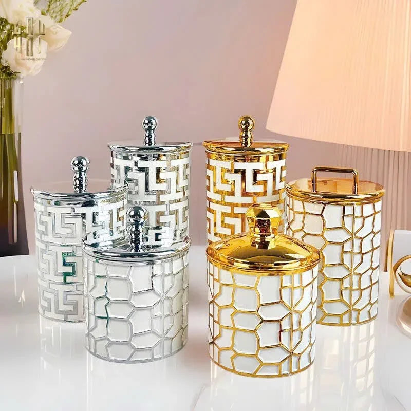 SET 3 LỌ PANTRY ACRY - PLATINUM GREEK KEY