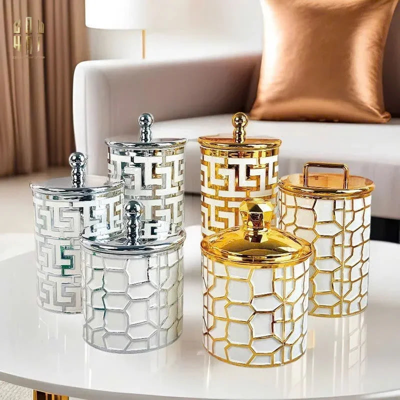 SET 3 LỌ PANTRY ACRY - PLATINUM GREEK KEY