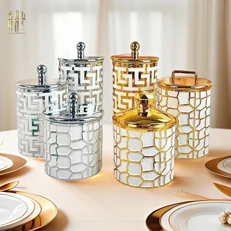 SET 3 LỌ PANTRY ACRY - PLATINUM GREEK KEY