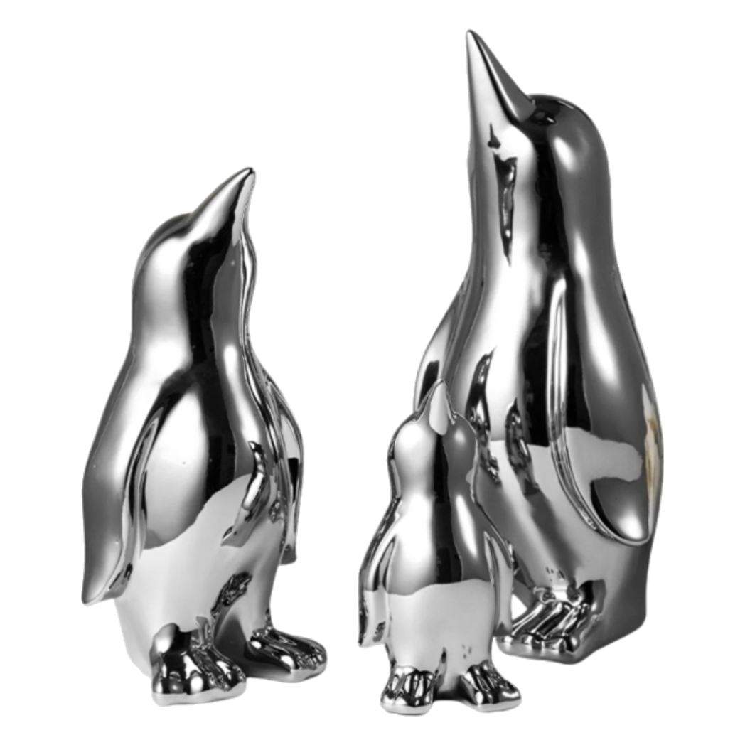 Set 3 Tượng Chim Cánh Cụt Ceramic Penguin Argenté 3pcs-TƯỢNG TRANG TRÍ-CẬU HAI HOME DECOR